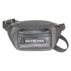 BALENCIAGA Everyday Logo Belt Bag XS DLQQN Black White Leather Body